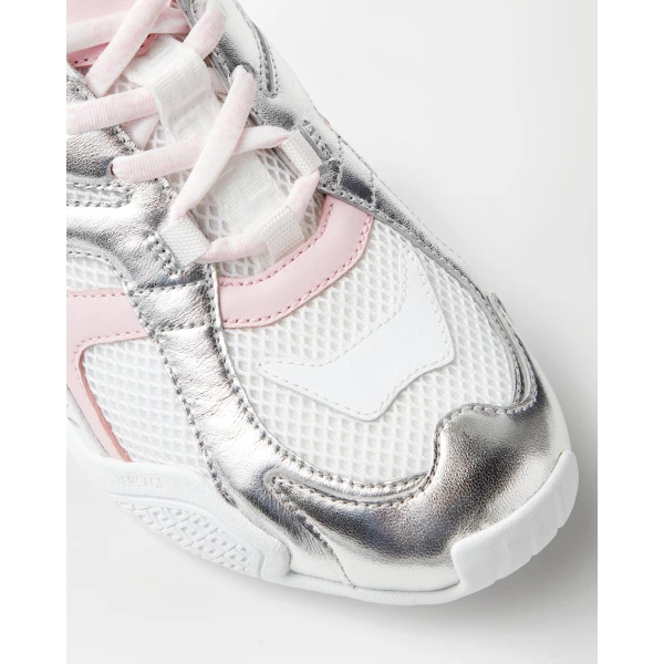 Versace Galaxia Metallic Sneakers in White and Pink, view 4 | Sneakers