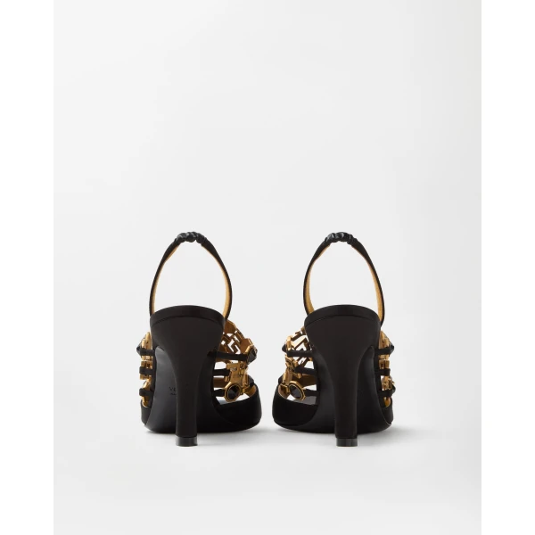 Versace Gemma Satin Sandals 90 mm in Black, view 5 | Sandals