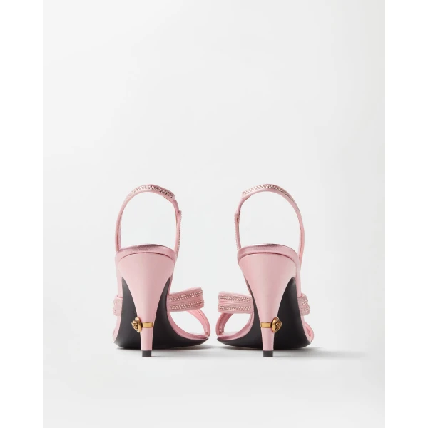 Versace Gianni Embellished Nappa and Satin Slingbacks 90 mm in Pink, view 6 | Heels
