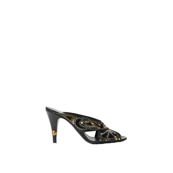 Gianni Embroidered Leather Mules 90 mm in Black
