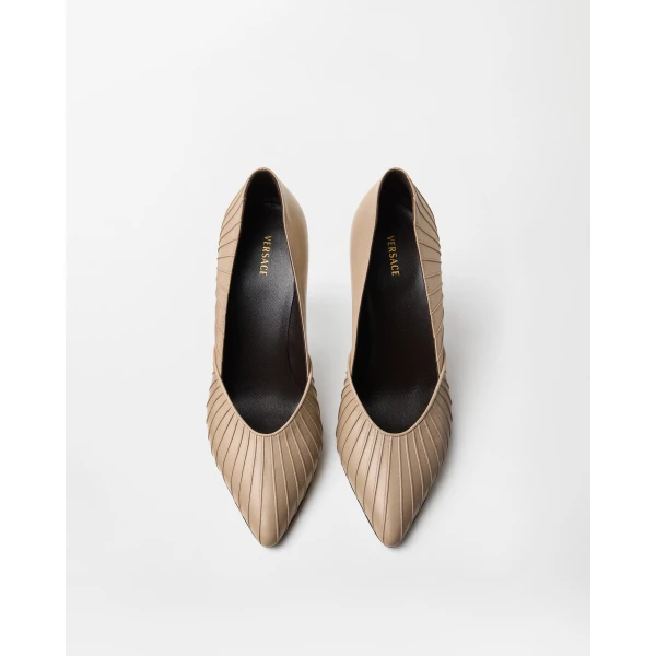 Versace Gianni Leather Pumps 90 mm in Beige, view 2 | Heels