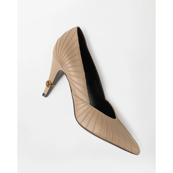 Versace Gianni Leather Pumps 90 mm in Beige, view 3 | Heels