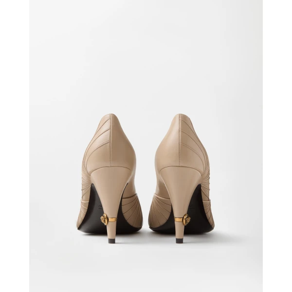 Versace Gianni Leather Pumps 90 mm in Beige, view 4 | Heels