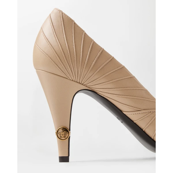 Versace Gianni Leather Pumps 90 mm in Beige, view 6 | Heels