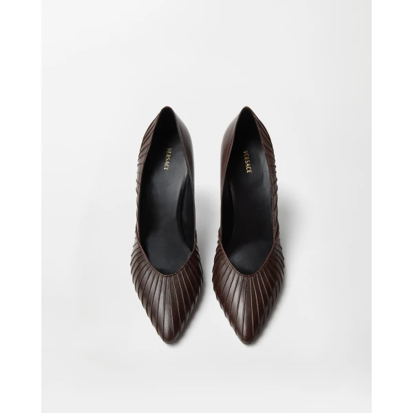 Versace Gianni Leather Pumps 90 mm in Brown Lambskin, view 2 | Heels