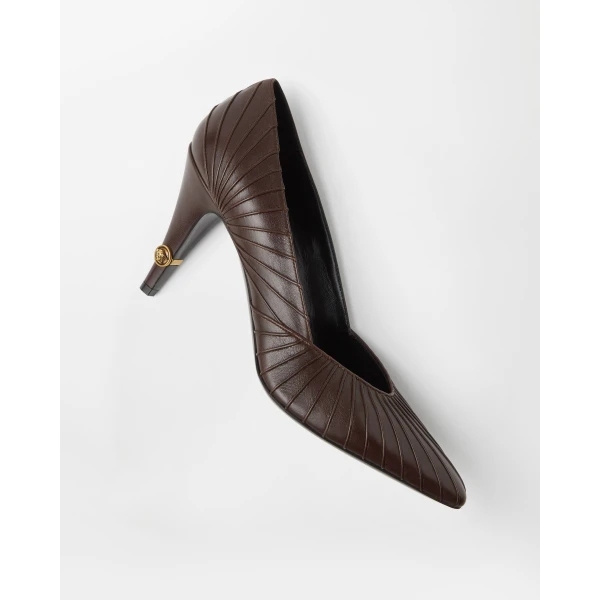 Versace Gianni Leather Pumps 90 mm in Brown Lambskin, view 3 | Heels