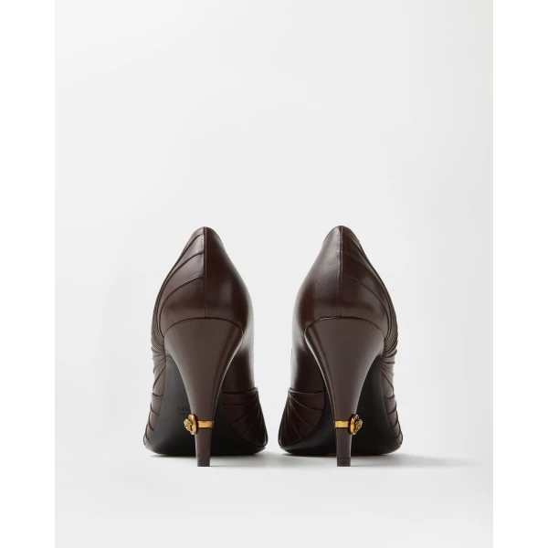 Versace Gianni Leather Pumps 90 mm in Brown Lambskin, view 4 | Heels