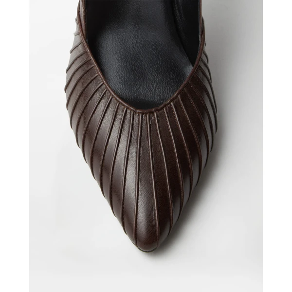Versace Gianni Leather Pumps 90 mm in Brown Lambskin, view 5 | Heels