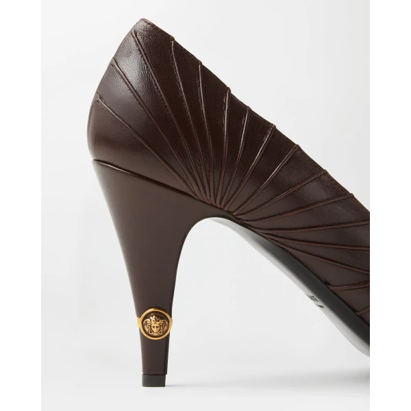 Versace Gianni Leather Pumps 90 mm in Brown Lambskin, view 6 | Heels