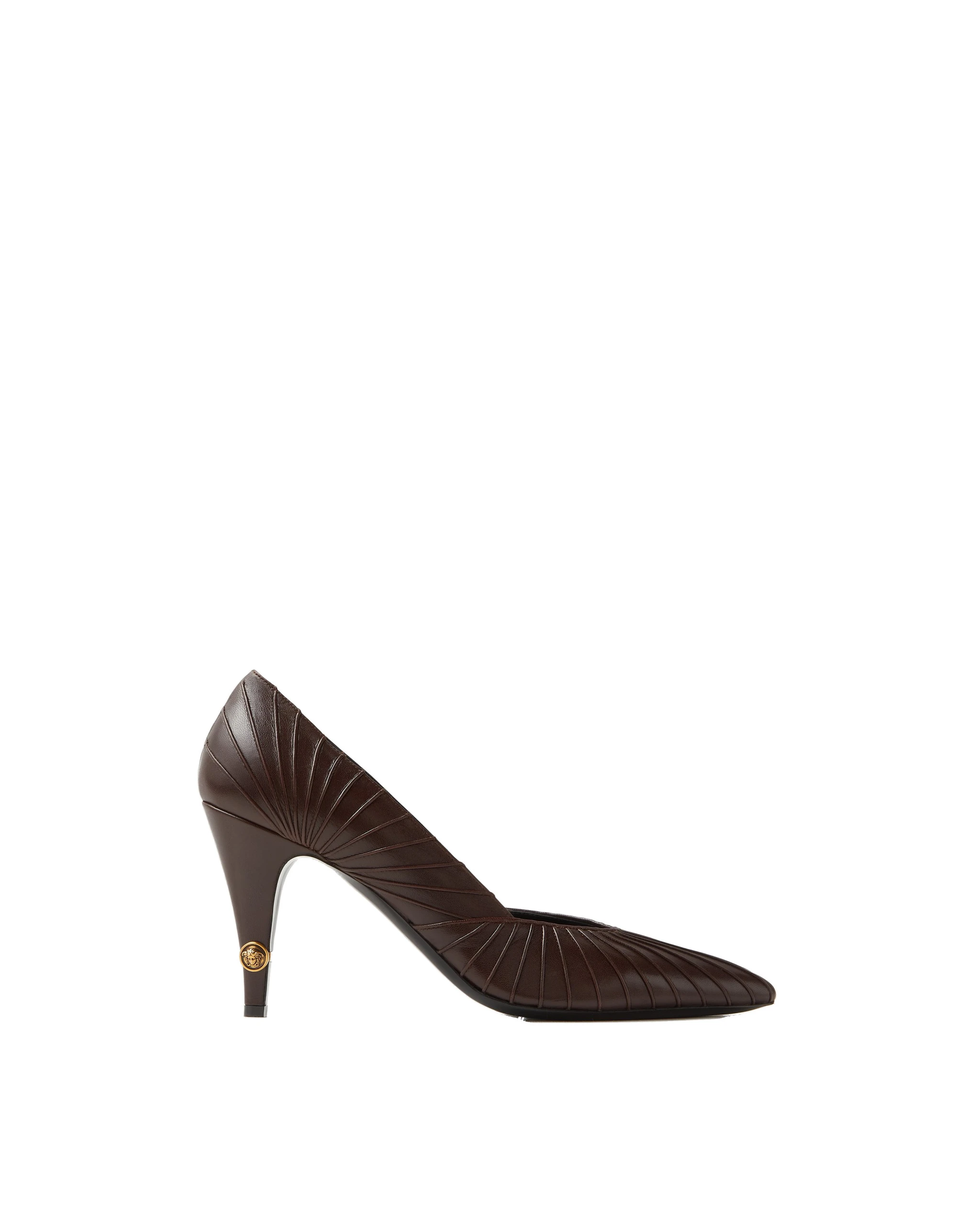 Versace Gianni Leather Pumps 90 mm in Brown Lambskin Versace Gianni Leather Pumps 90 mm in Brown Lambskin | Heels | Coveti