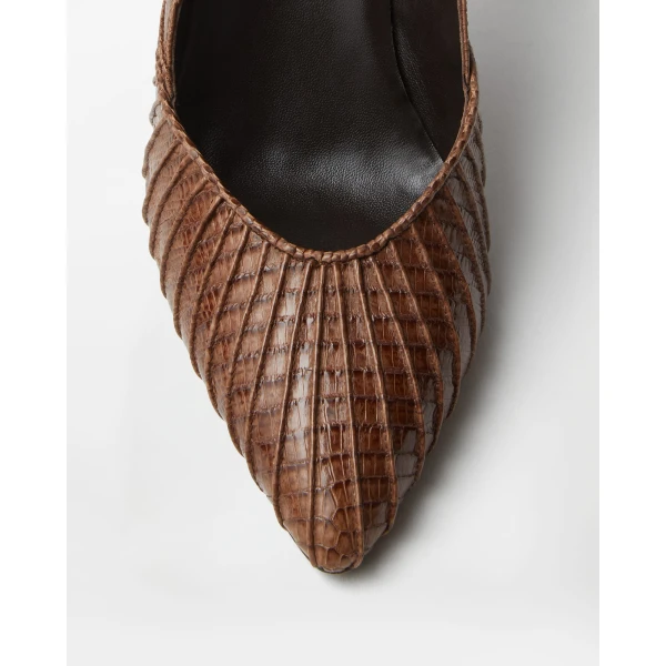 Versace Gianni Leather Pumps 90 mm in Brown Tejus Leather, view 5 | Heels