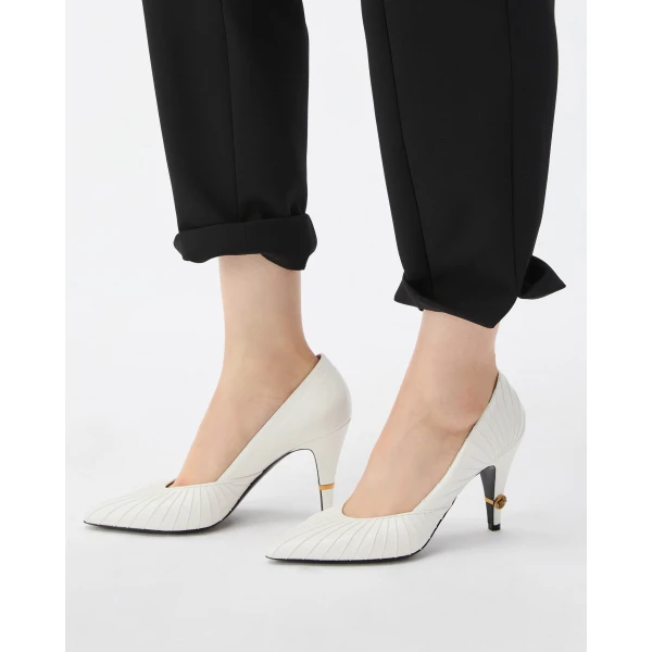 Versace Gianni Leather Pumps 90 mm in White, view 2 | Heels
