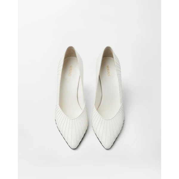 Versace Gianni Leather Pumps 90 mm in White, view 3 | Heels