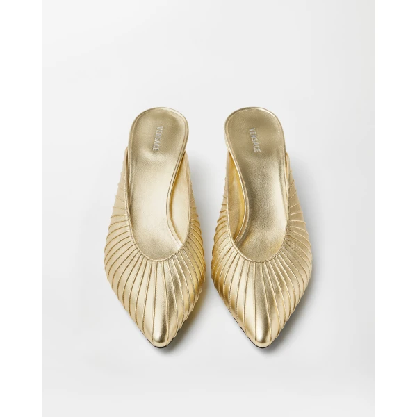 Versace Gianni Metallic Nappa Mules 55 mm in Gold, view 3 | Mules