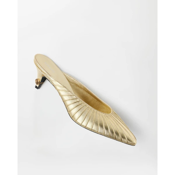 Versace Gianni Metallic Nappa Mules 55 mm in Gold, view 4 | Mules