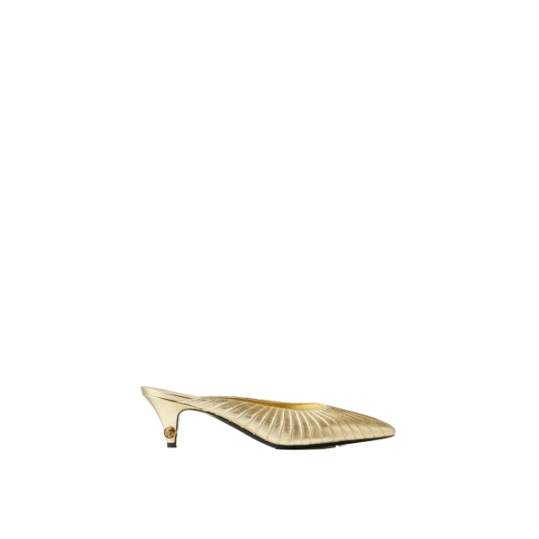 Gianni Metallic Nappa Mules 55 mm in Gold