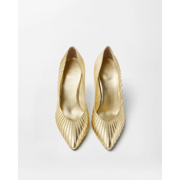 Versace Gianni Metallic Nappa Pumps 90 mm in Gold, view 3 | Heels