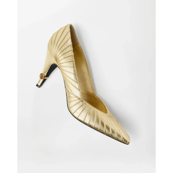 Versace Gianni Metallic Nappa Pumps 90 mm in Gold, view 4 | Heels
