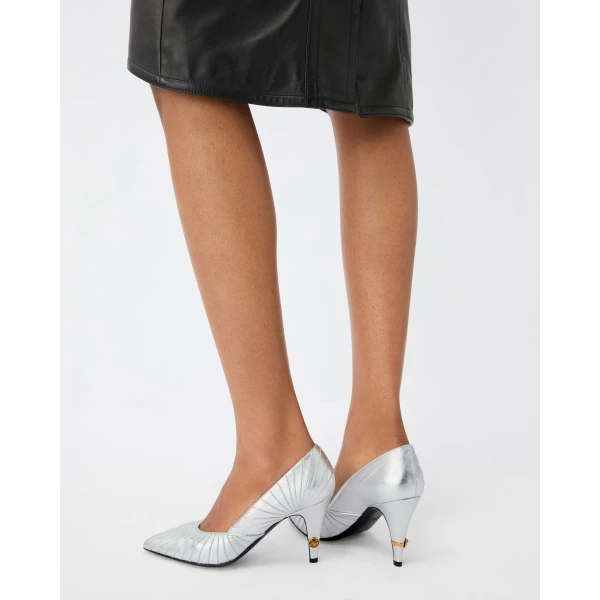 Versace Gianni Metallic Nappa Pumps 90 mm in Silver, view 2 | Heels