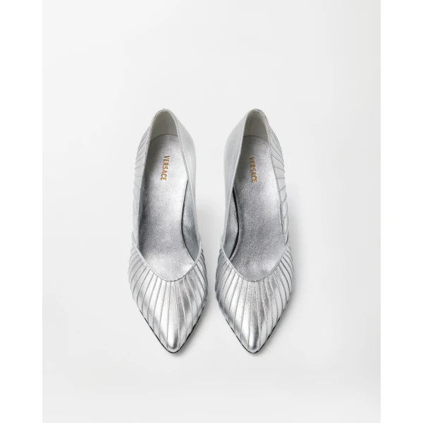 Versace Gianni Metallic Nappa Pumps 90 mm in Silver, view 3 | Heels