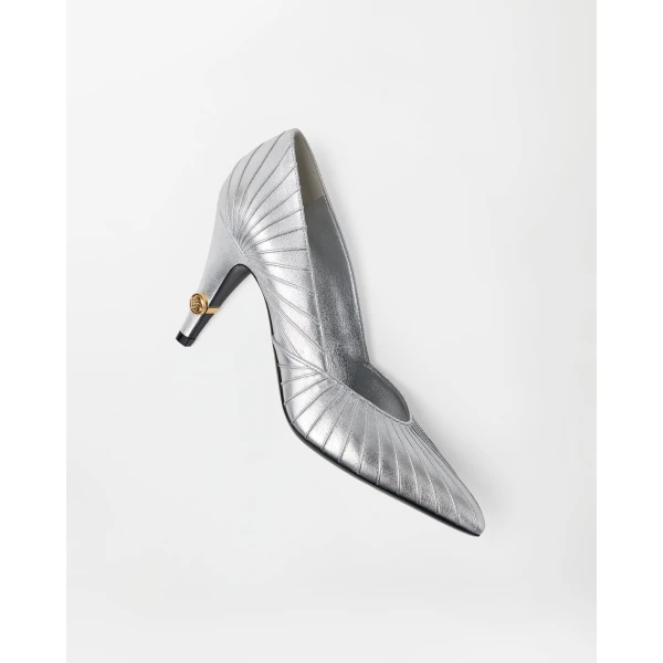 Versace Gianni Metallic Nappa Pumps 90 mm in Silver, view 4 | Heels