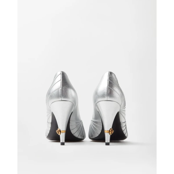 Versace Gianni Metallic Nappa Pumps 90 mm in Silver, view 5 | Heels