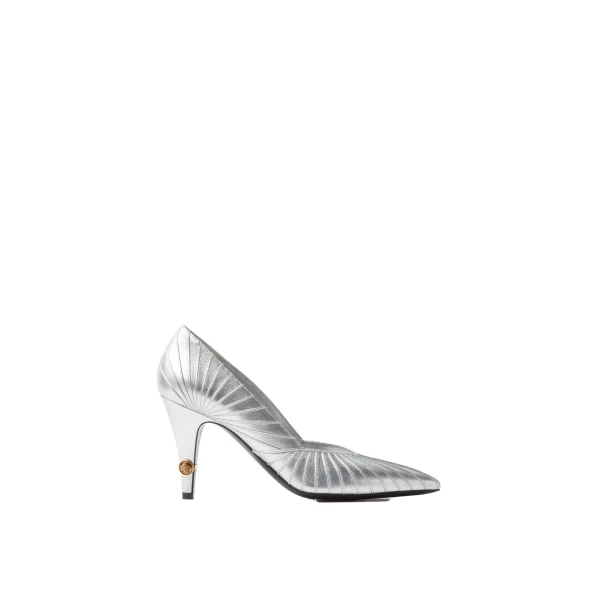 Versace Gianni Metallic Nappa Pumps 90 mm in Silver | Heels | Coveti