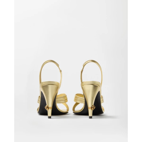 Versace Gianni Metallic Nappa Sandals 90 mm in Gold, view 6 | Sandals