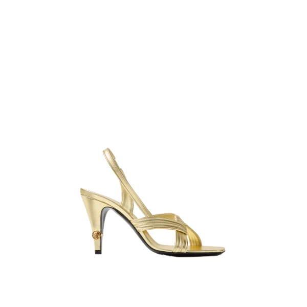 Gianni Metallic Nappa Sandals 90 mm in Gold