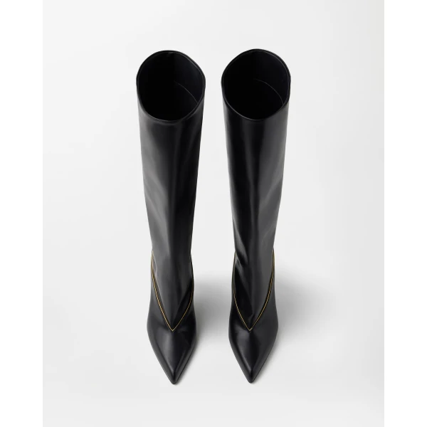 Versace Gianni Nappa Knee-High Boots 90 mm in Black, view 3 | Boots