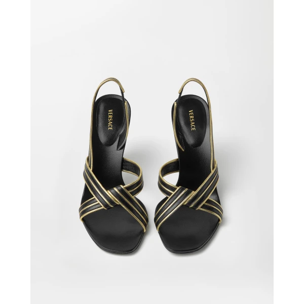 Versace Gianni Nappa Sandals 90 mm in Black, view 3 | Sandals