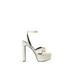 Versace Gianni Ribbon Leather Sandals 140 mm in White and Gold | Sandals | Coveti