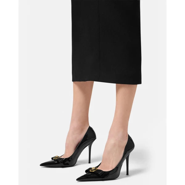 Versace Gianni Ribbon Patent Pumps 110 mm in Black and Gold, view 5 | Heels