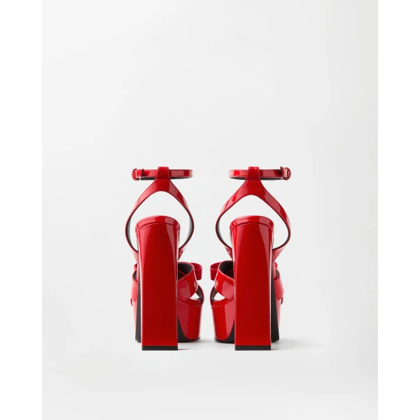 Versace Gianni Ribbon Patent Sandals 140 mm in Red, view 4 | Sandals