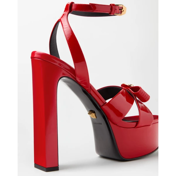 Versace Gianni Ribbon Patent Sandals 140 mm in Red, view 5 | Sandals