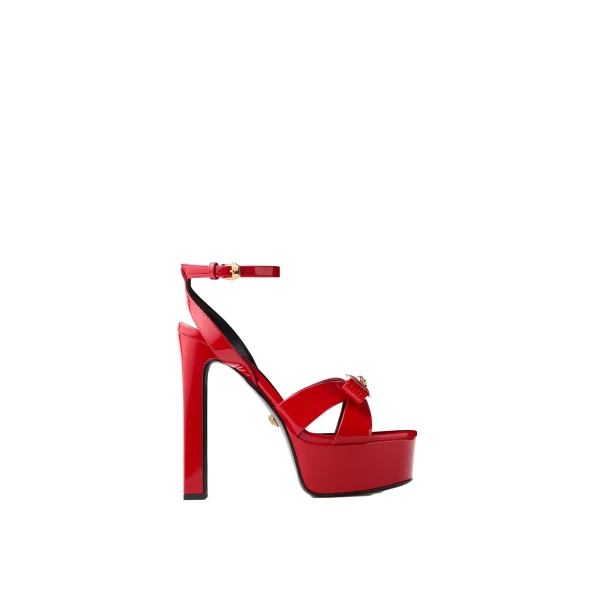 Versace Gianni Ribbon Patent Sandals 140 mm in Red | Sandals | Coveti