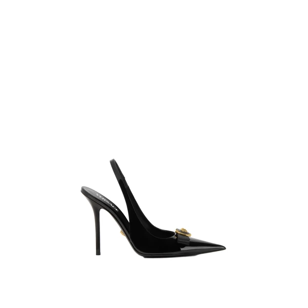 Gianni Ribbon Patent Slingbacks 110 mm in Black and Gold
