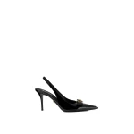 Versace Gianni Ribbon Patent Slingbacks 85 mm in Black and Gold | Heels | Coveti
