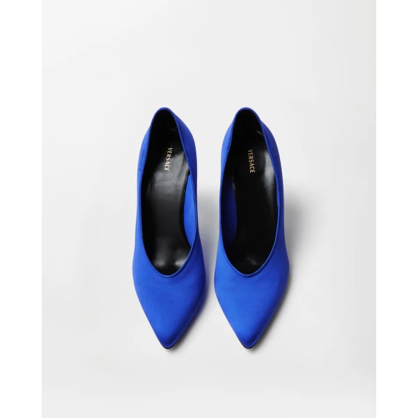 Versace Gianni Satin Pumps 90 mm in Blue, view 3 | Heels