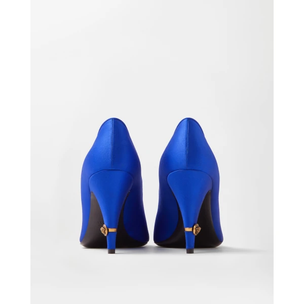 Versace Gianni Satin Pumps 90 mm in Blue, view 5 | Heels