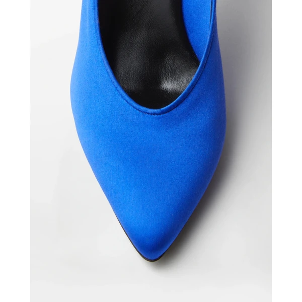 Versace Gianni Satin Pumps 90 mm in Blue, view 6 | Heels