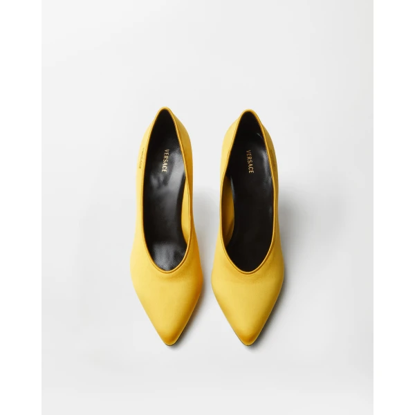 Versace Gianni Satin Pumps 90 mm in Gold, view 2 | Heels