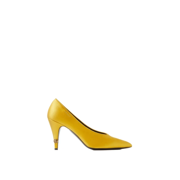 Versace Gianni Satin Pumps 90 mm in Gold | Heels | Coveti