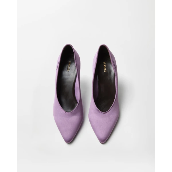 Versace Gianni Satin Pumps 90 mm in Lilac, view 2 | Heels
