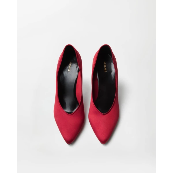 Versace Gianni Satin Pumps 90 mm in Red, view 3 | Heels