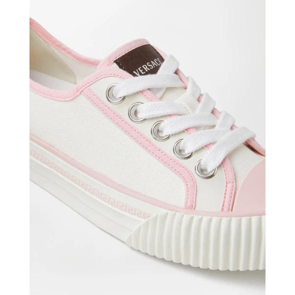 Versace Goliath Canvas Sneakers in White and Pink, view 5 | Sneakers