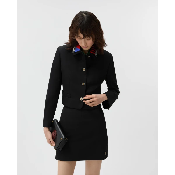 Versace Grain De Poudre Wool Jacket in Black, view 2 | Jackets