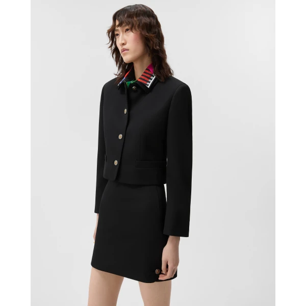 Versace Grain De Poudre Wool Jacket in Black, view 4 | Jackets