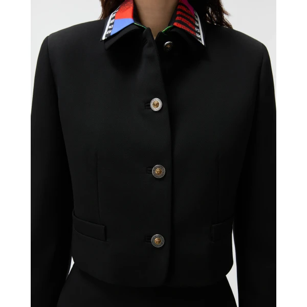Versace Grain De Poudre Wool Jacket in Black, view 5 | Jackets