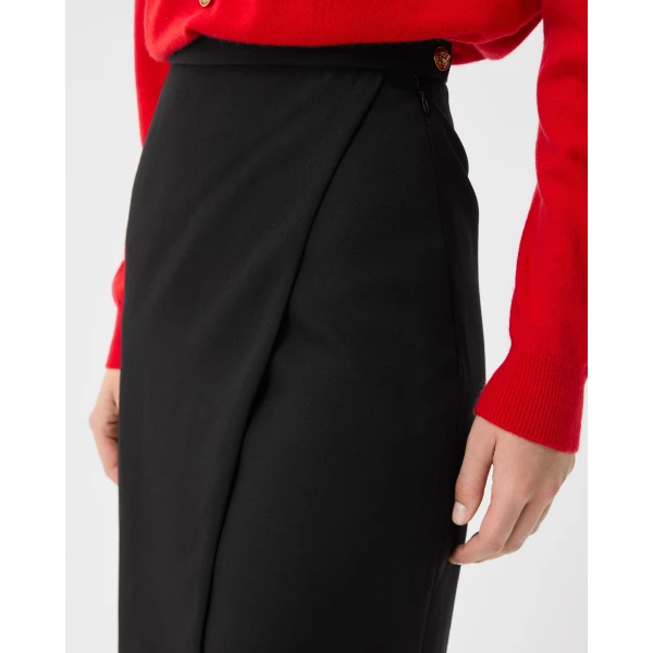 Versace Grain De Poudre Wool Midi Skirt in Black, view 5 | Midi Skirts